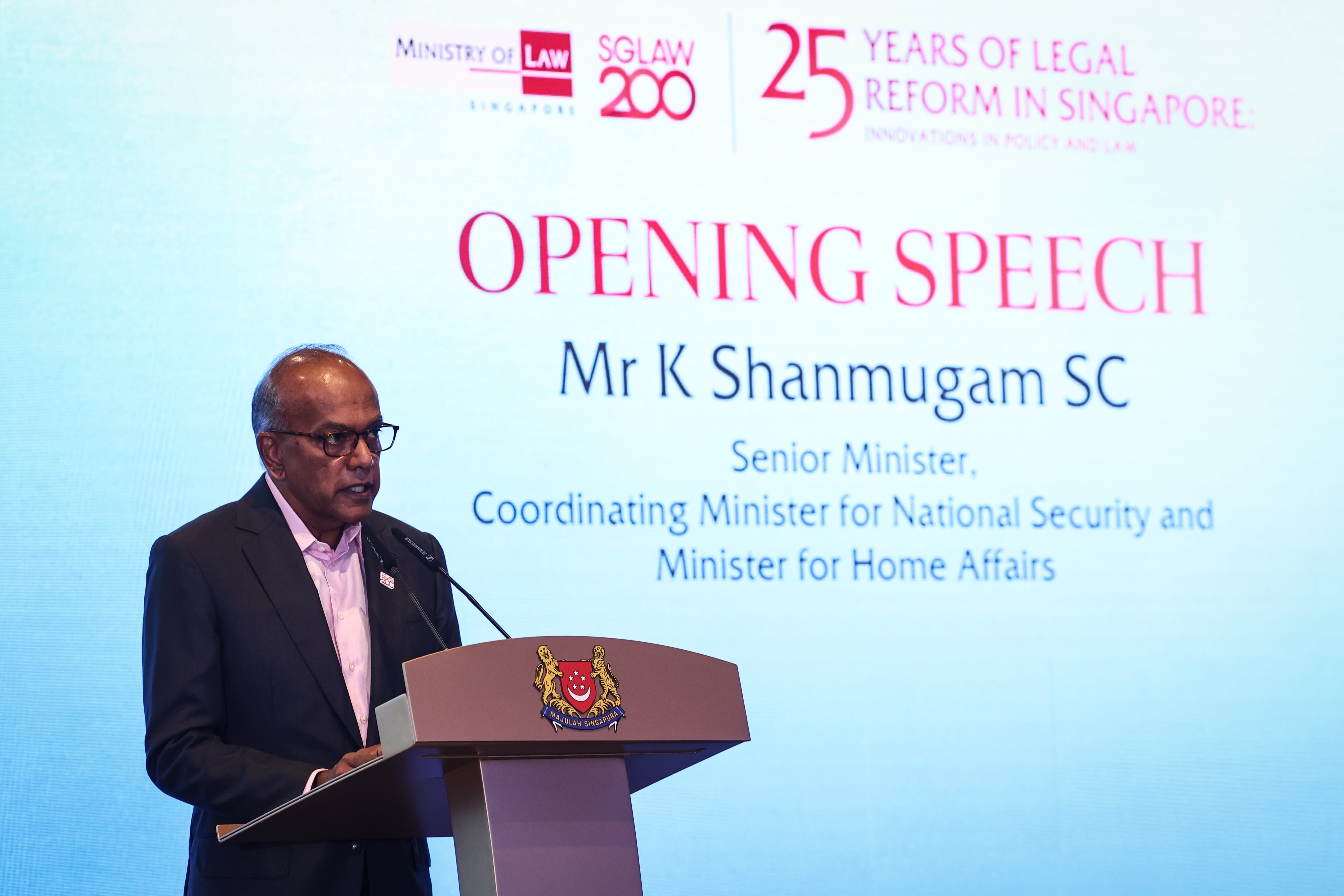 Photo of SM K Shanmugam at the Launch of the "25 Years of Legal Reform in Singapore" Book Series 20260728